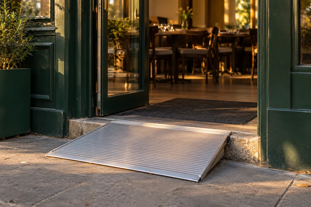Accessibilité ERP d'un restaurant : entrée, sols et escalier