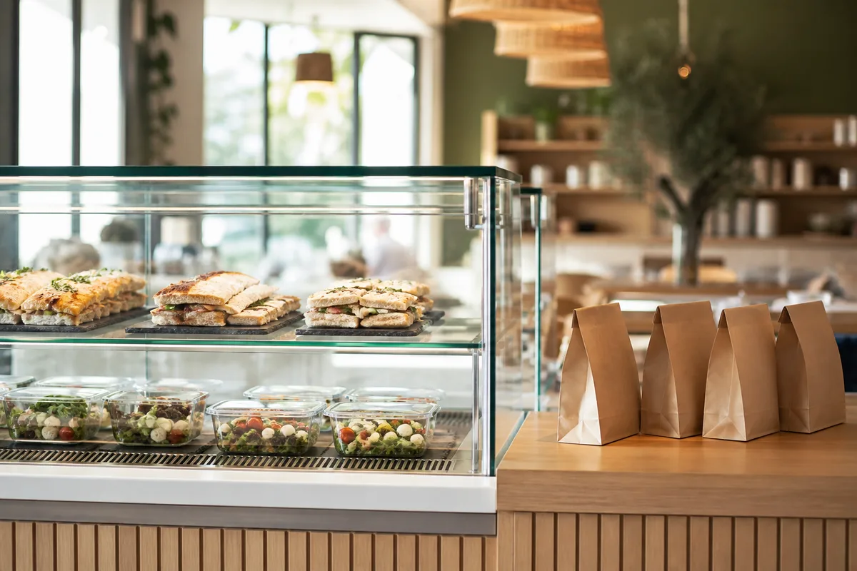 Vitrine réfrigérée et comptoir de retrait d&rsquo;un comptoir italien à emporter