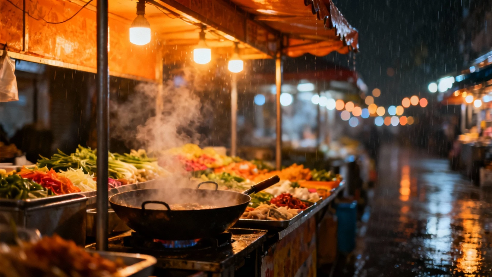 Scene de marche de nuit asiatique